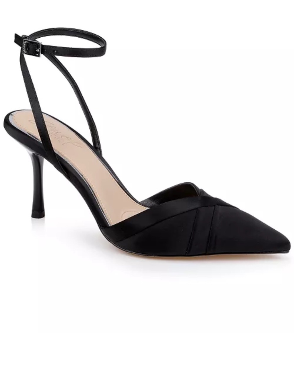 Jewel Badgley Mischka “Parklyn” Black Pointed Ankle-Strap Slingback Heels